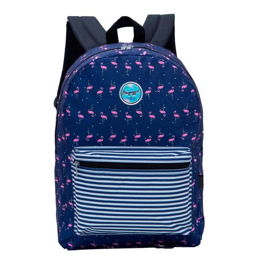 Mochila Feminina Basica Flamingos Azul Escura U / Azul
