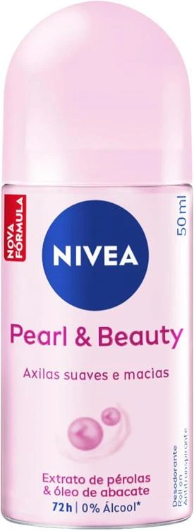 NIVEA Desodorante Antitranspirante Roll On Pearl & Beauty 50ml - Proteção prolongada de 48h, antitranspirante, extrato de pérolas e óleo de abacate, fragrância de longa duração, ax