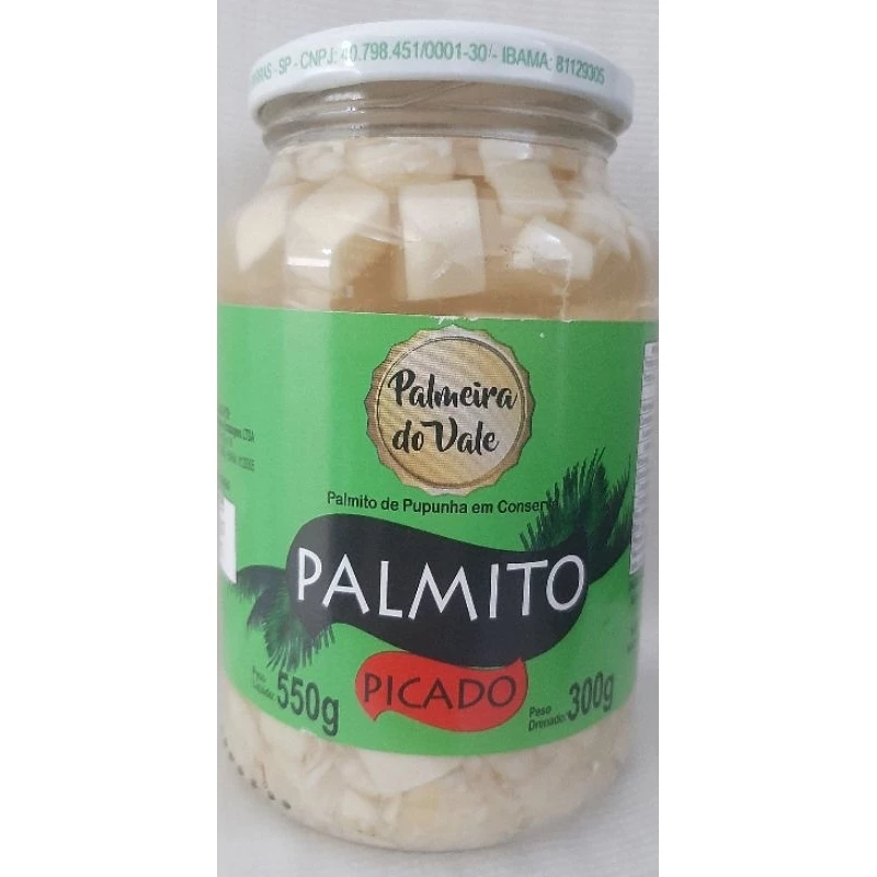 Palmito de Pupunha Picado Palmeira do Vale 550g - Conserva Natural para Salada e Torta