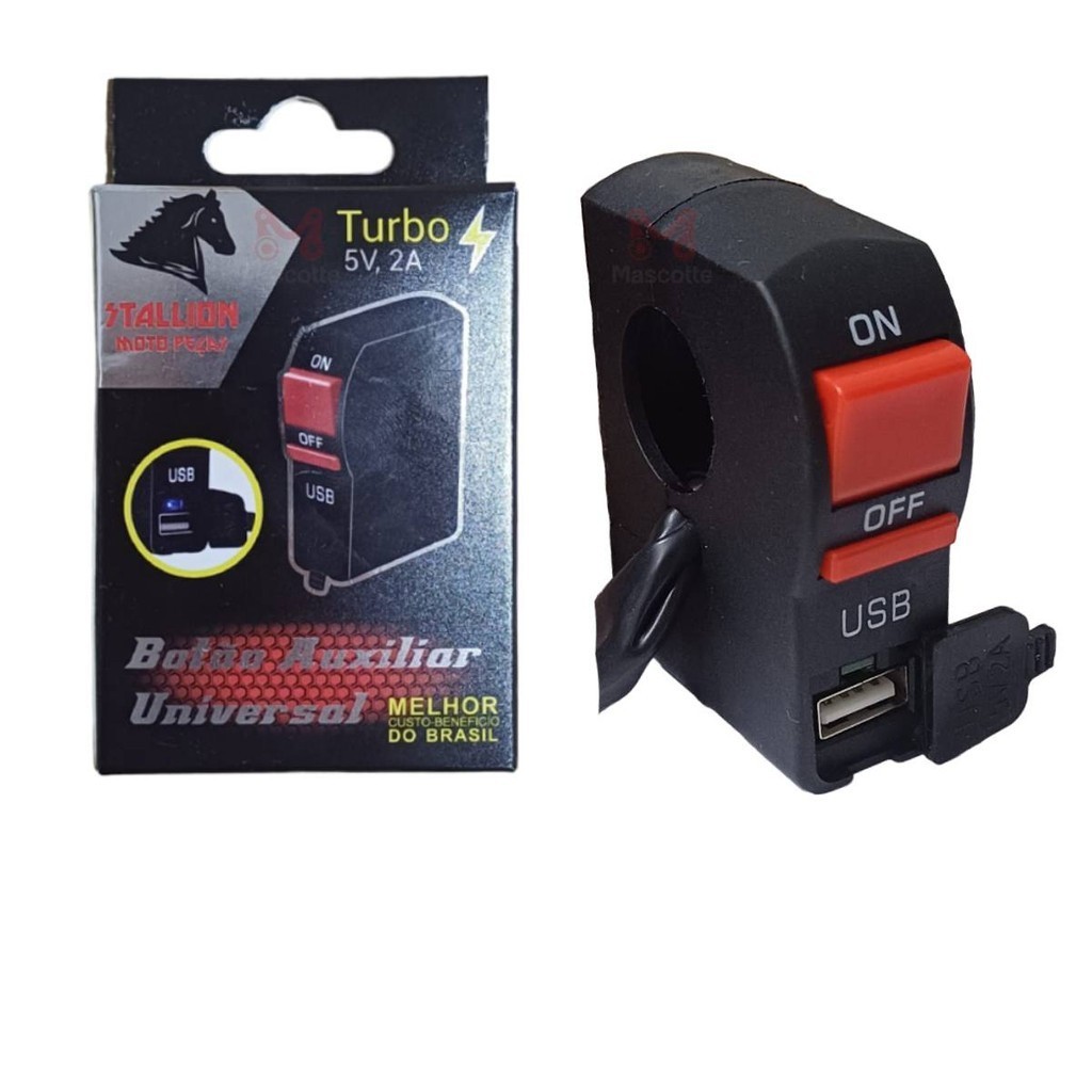 Botão Auxiliar Universal Moto Liga e Desliga Com Carregador Turbo Usb Celular Gps - Stallion