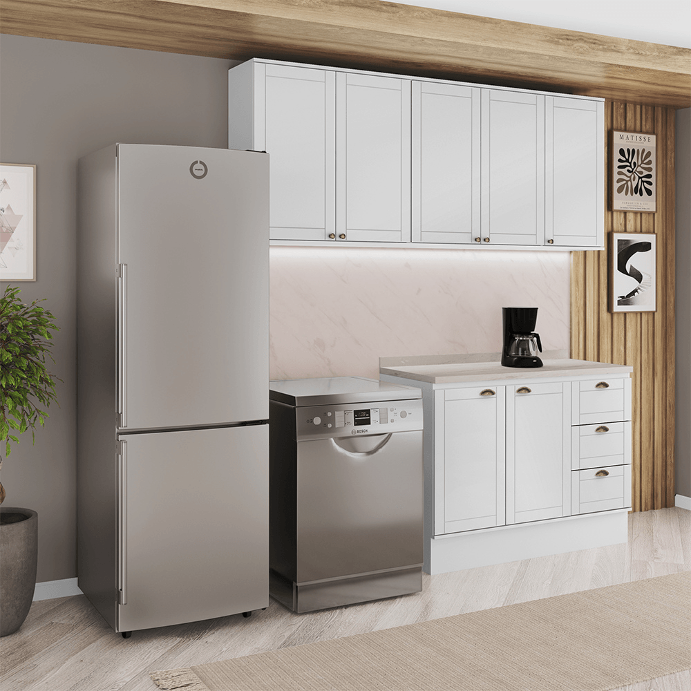 Armário de Cozinha Completa com Balcão Milla Cedar Carraro Branco