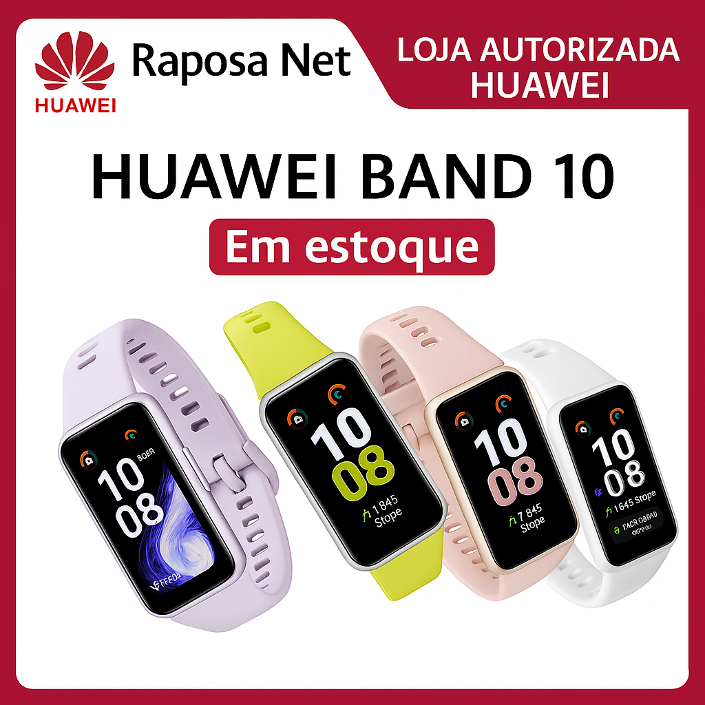 Smartband Huawei Band 10 Preto, Compatível com iOS e Android e bateria com duração de até 14 dias.