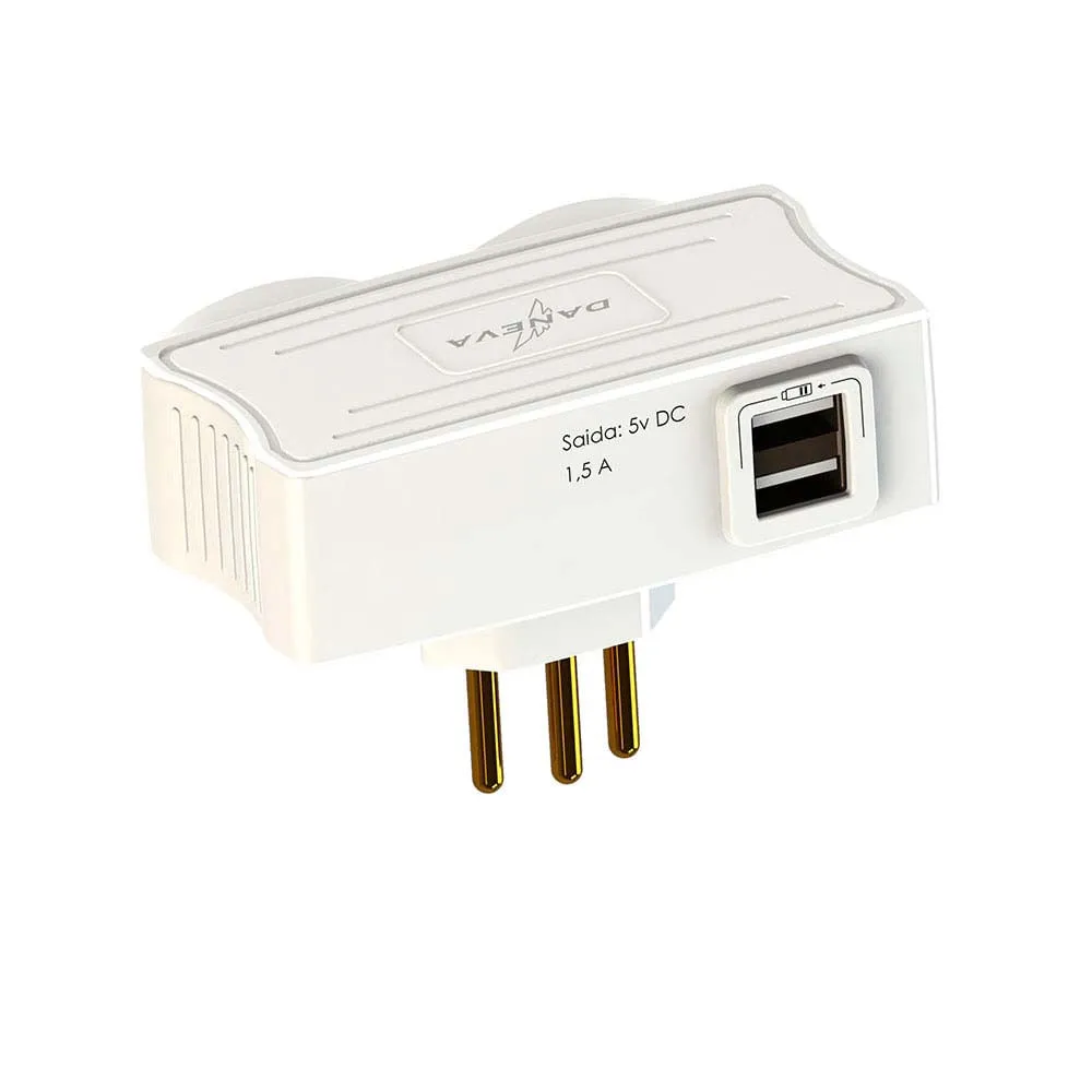 MULT USB - 2 TOMAD 2P+T 10A + CARREGA USB X2 BRANC DANEVA
