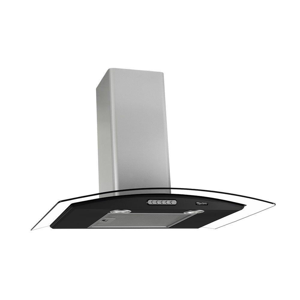 Coifa de Parede Terim Vidro Curvo 70cm Inox com Touch e LED Preto 220V