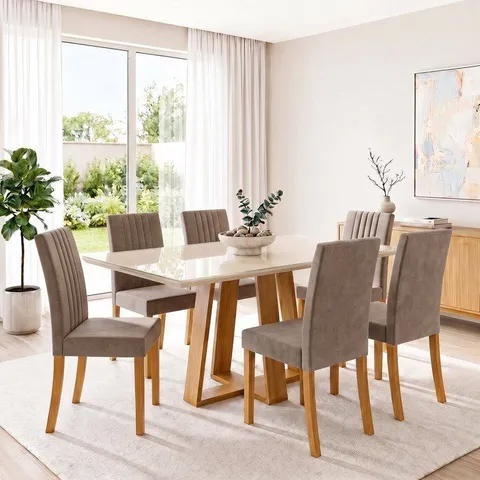 Conjunto Sala Jantar Mesa Vidro 160cm 6 Cadeiras