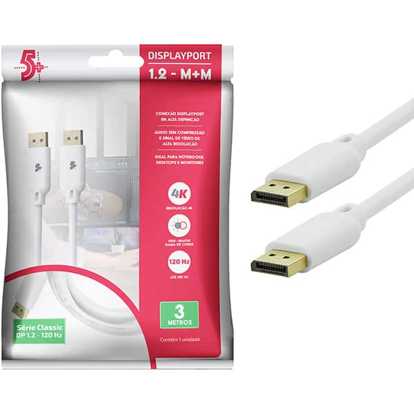 Cabo de vídeo DisplayPort, 3 metros, 1.2, HDR, 4K, 018-7494, 5+ PT 1 UN