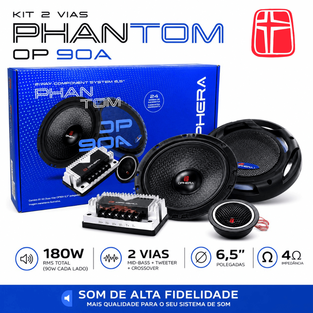 Kit 2 Vias Automotivo Ophera Phantom 6 Pol 180w Rms Original