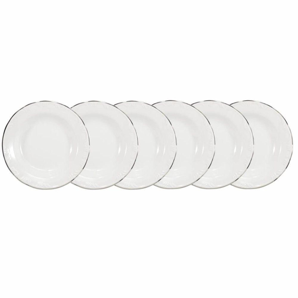 Conjunto de Pratos Fundos Pomerode Prata 6 Peças Porcelana Branco Schmidt