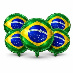 (R$ 10,70 +por-) Kit 5 Balões Bandeira do Brasil 18 Polegadas 45cm Metalizado
