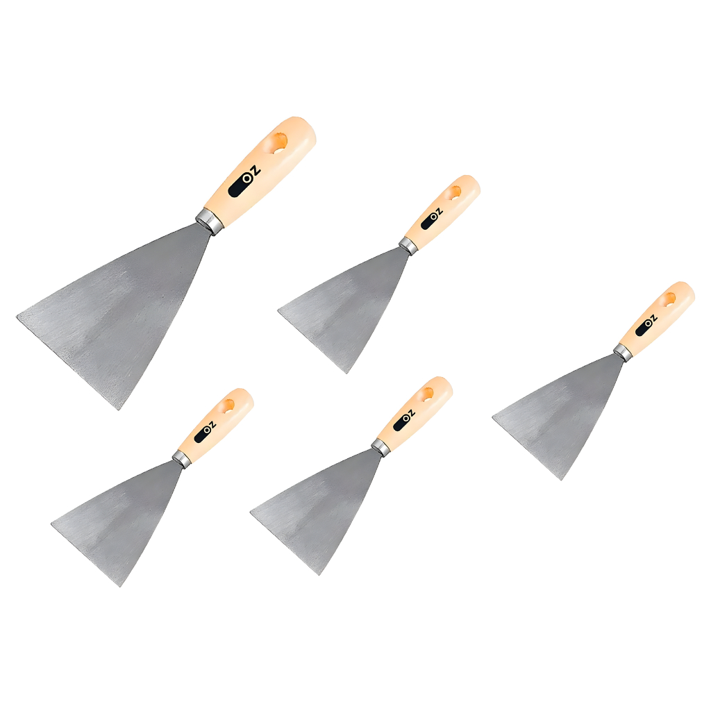 Kit 5 Espátula Rígida 80mm Em Aço Cabo Madeira Drywall Oz