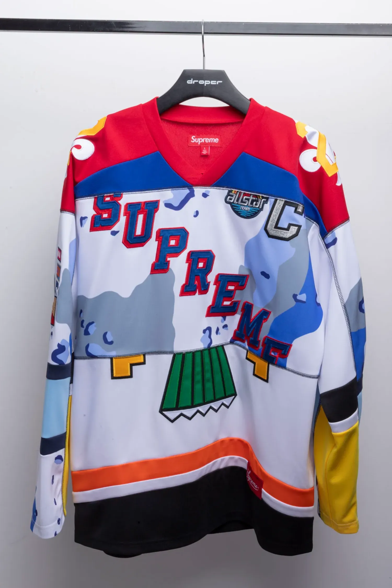 Camiseta Supreme Paneled Hockey Jersey White SS26-W12 — G, Novo