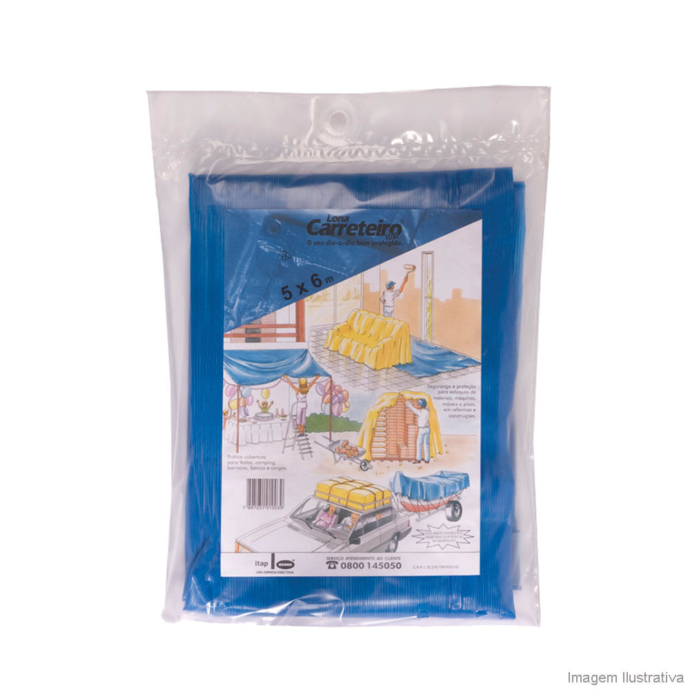 Lona Carreteiro 105 Gr Com Ilhozes Pc 5mx6m Azul Plasitap