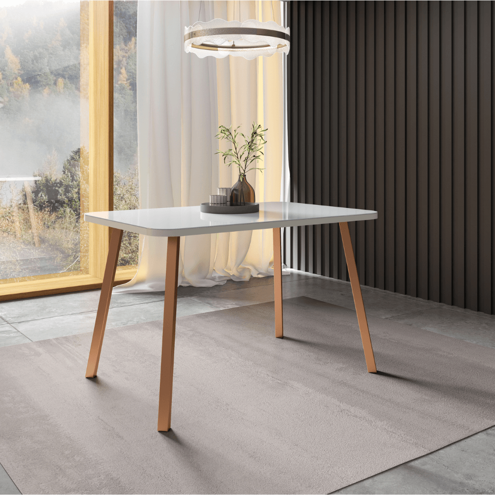 Mesa de Jantar 4 Lugares Retangular 1,19m 1602 Carraro Off White com Gelo