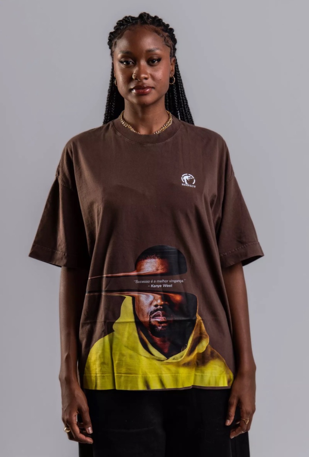 Camiseta Respect Frase Oversized Kanye Brown — P / M / G / XG / XXG / 3XG, Novo