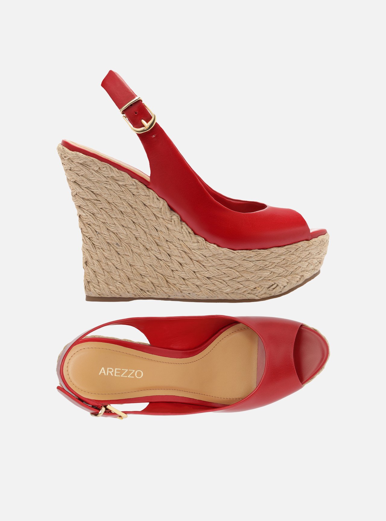 Foto 5 de Sandália Vermelha Couro Plataforma Alta Peep Toe