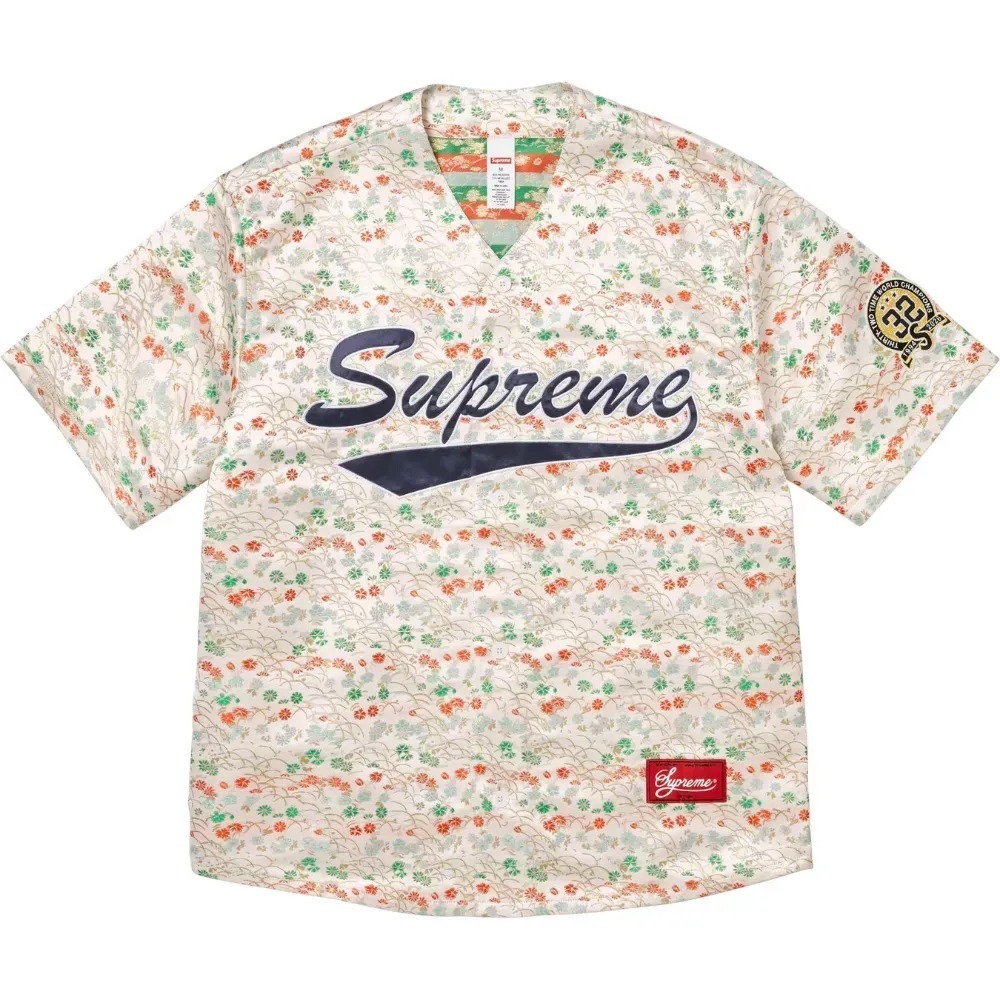 Camiseta Supreme Jersey Floral Jacquard Baseball White SS26-W5 — P / M / G, Novo