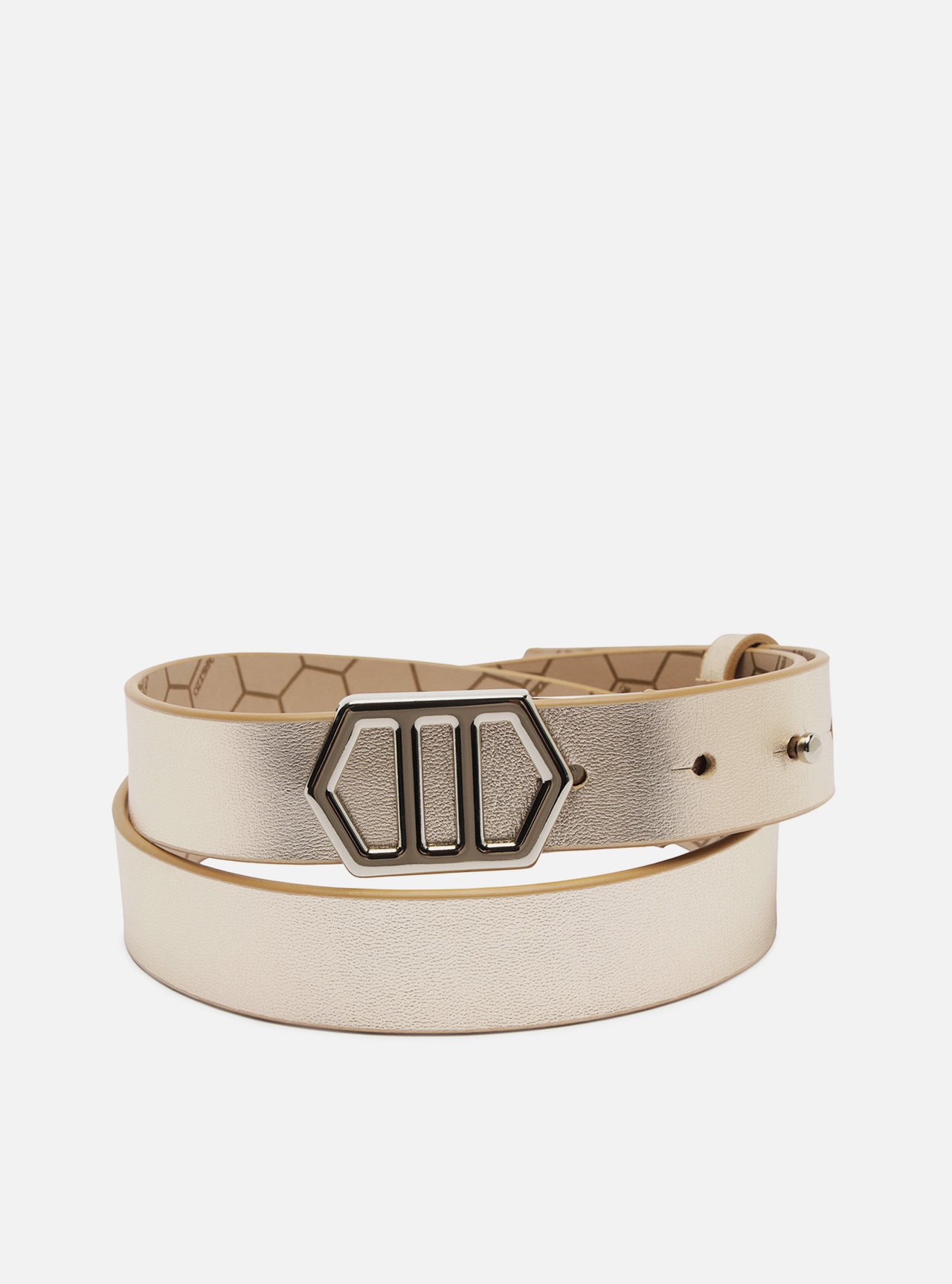 Foto 2 de Cinto Cintura Dourado Couro Fivela Hexagonal