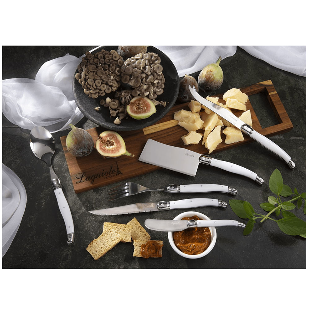 Foto 2 de Conjunto De 6 Facas Luxo Branco Com Cepo De Madeira - Laguiole