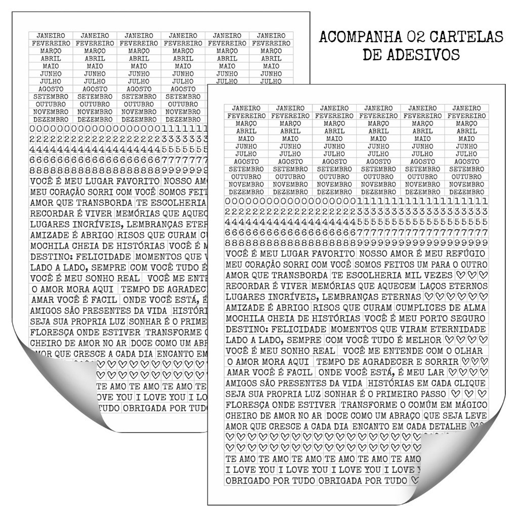 Kit 2 Cartelas Adesivos Scrapbook Álbum De Fotos, Cartela De Frases Dia Mês Branco 786