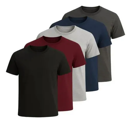 Kit 5 Camisetas Algodão Lisas Gola Redonda