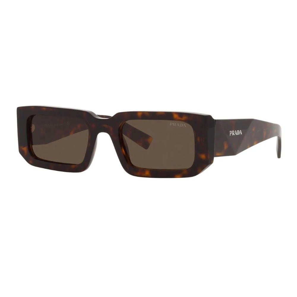 Óculos de Sol Feminino Prada Retangular PR 06YS Cor Marrom havana