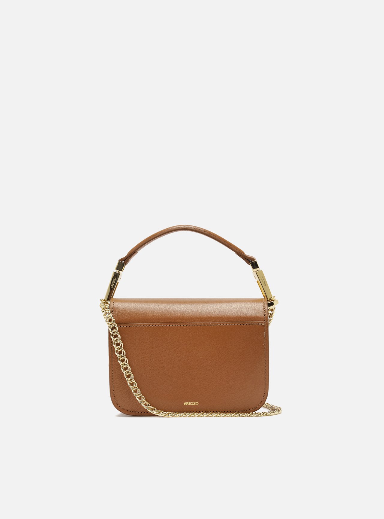 Foto 3 de Bolsa Pequena Marrom Couro Fecho Dourado Corrente
