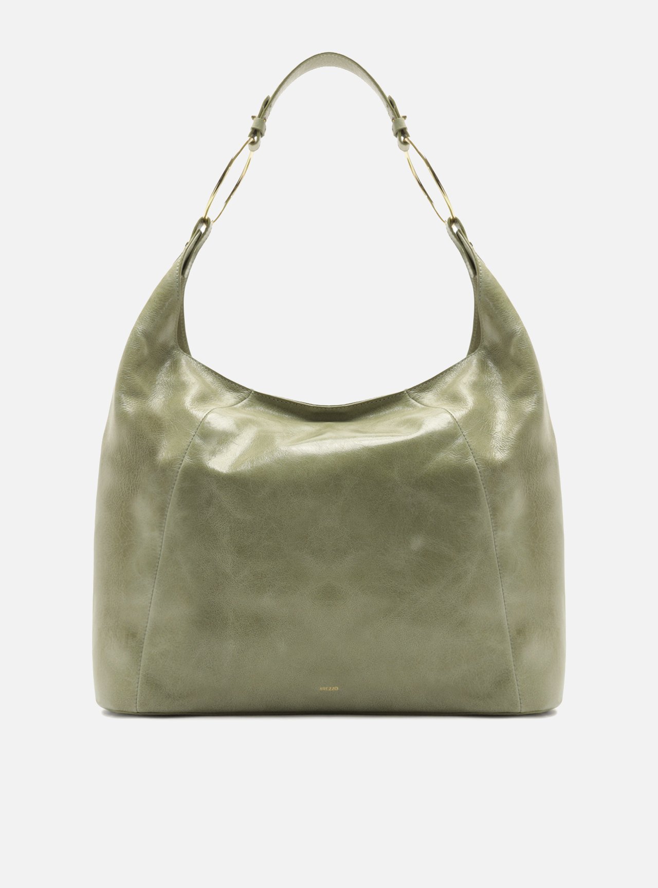 Bolsa Hobo Verde Couro Grande Argolas Alça