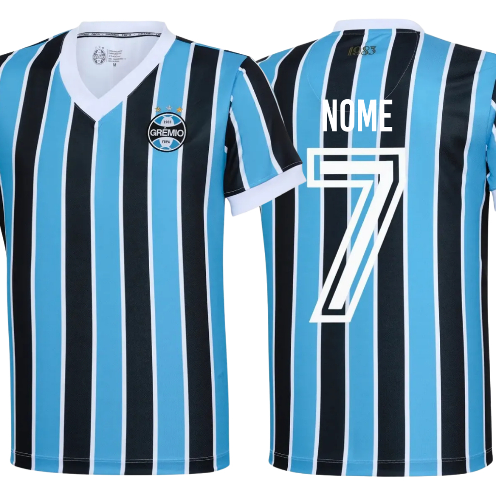 Camisa Grêmio Retrô Mundial 1983 Tricolor Adulto Original Personalizada Nome + Numero