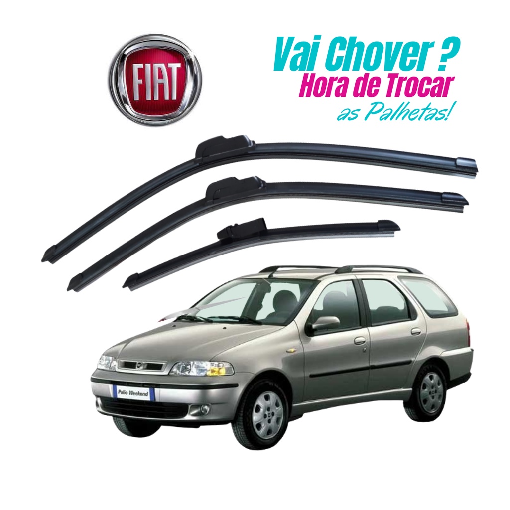 Kit Palheta Limpador Parabrisa Dianteiro + Traseiro Palio Weekend 1997 a 2000