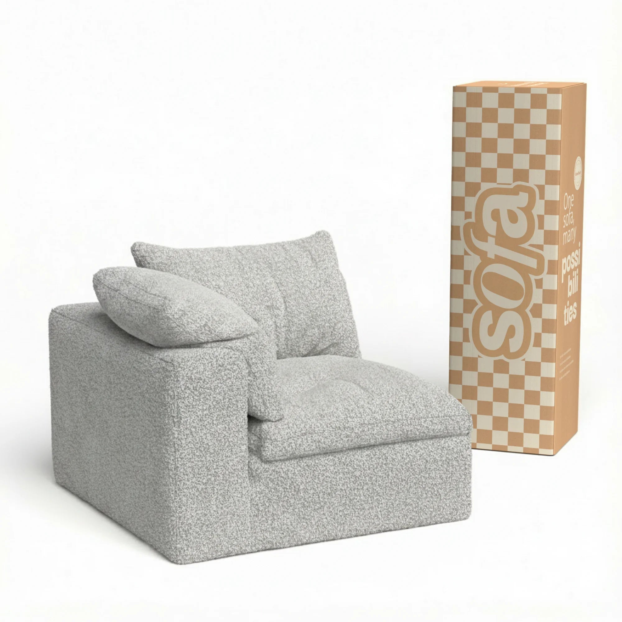 Sofá na Caixa modular Sienna 1 lugar Canto em L Direito Boucle - Cinza Granito