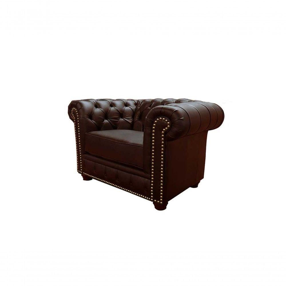 Foto 2 de Poltrona Chesterfield De Couro Marrom