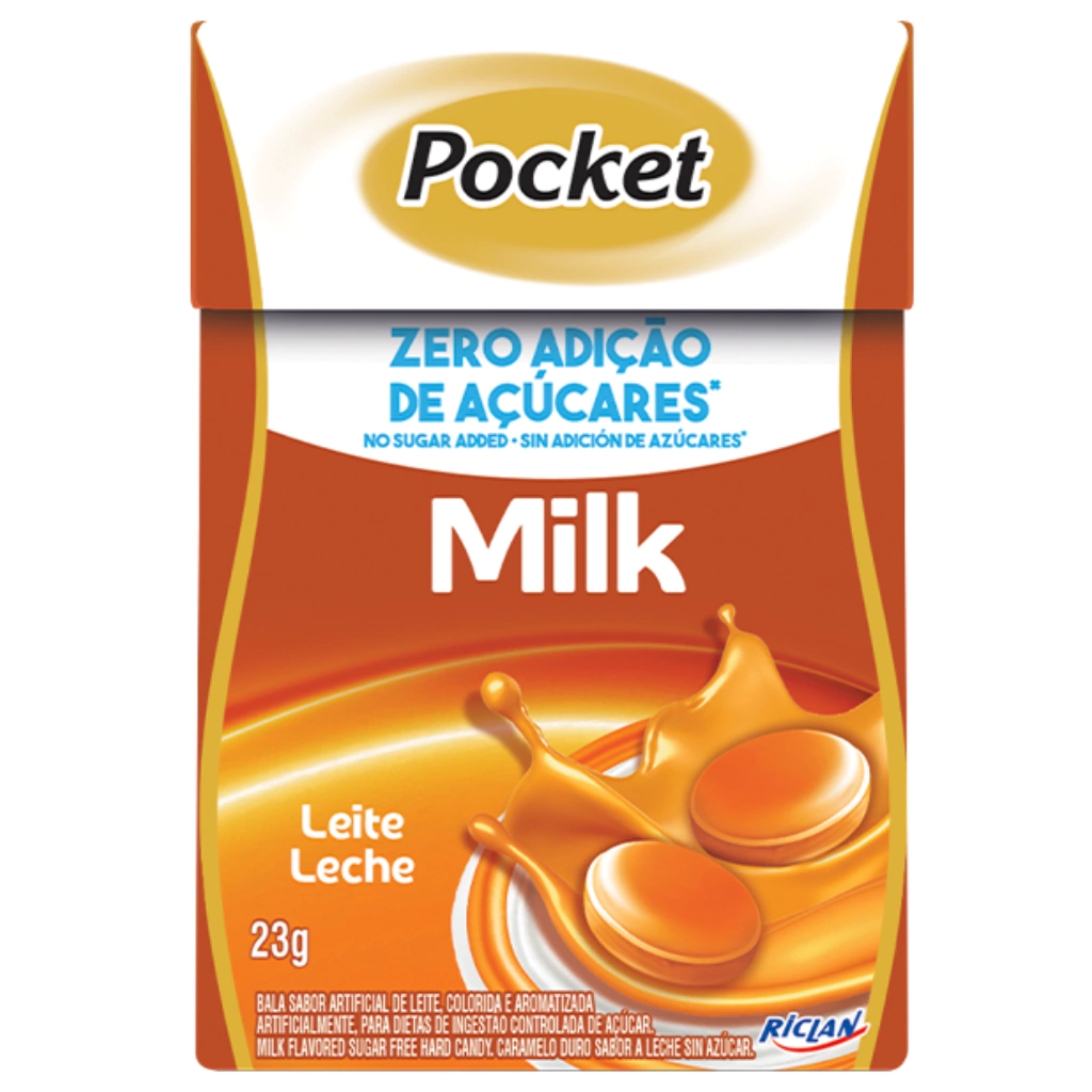 Bala Pocket Zero Açucar Sabor Leite Pacote Com 12 Caixinhas