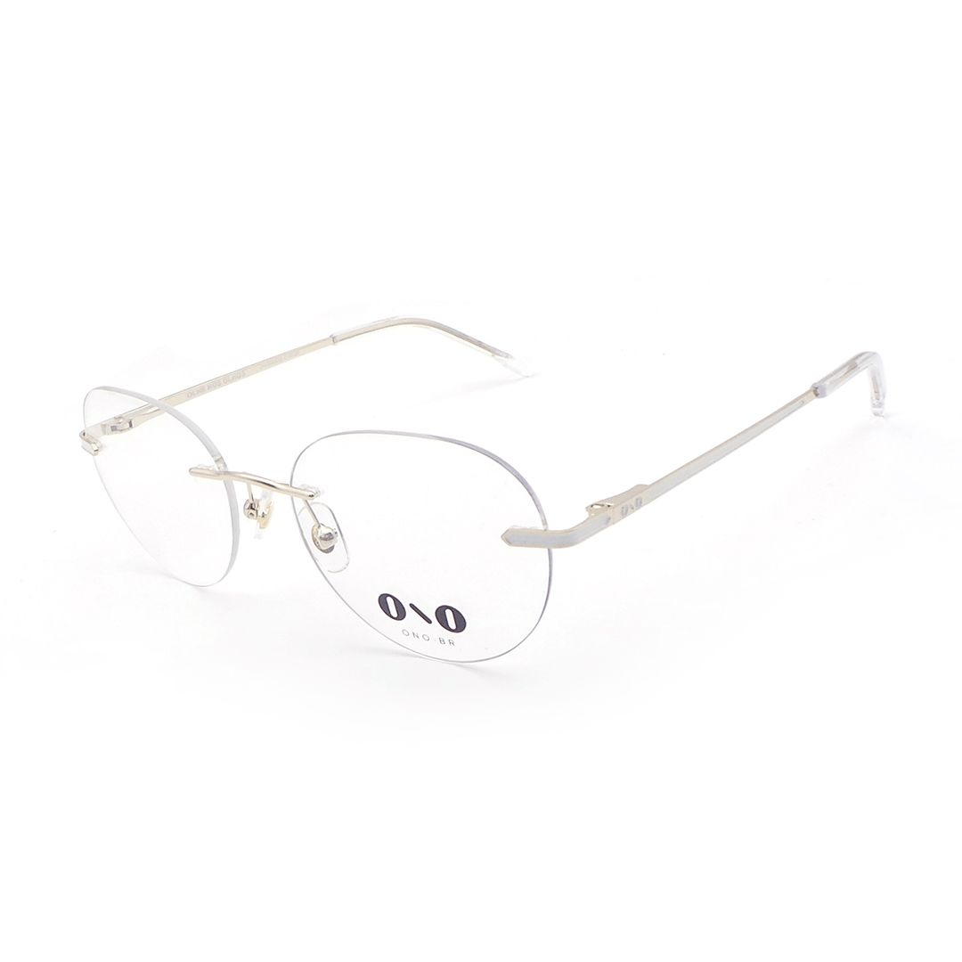 Armação de Óculos de Grau Ono ON6022 Feminina Metal Dourado Claro Brilho - Haste Com Det Branco 52