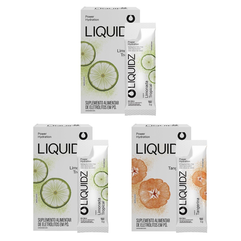 Kit Tangerina | Limonada - LIQUIDZ® - Eletrólitos Zero Açúcares - 3 Caixas - 18 sachês