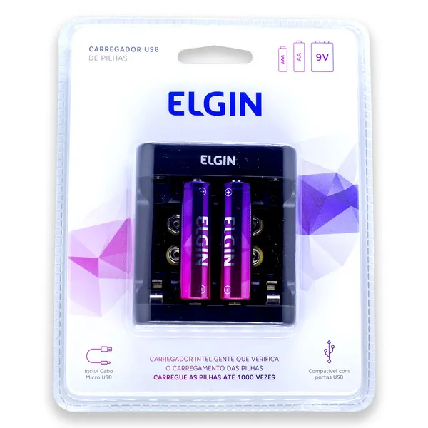 CARREGADOR DE PILHAS USB COM 2X AA1500MAH ELGIN