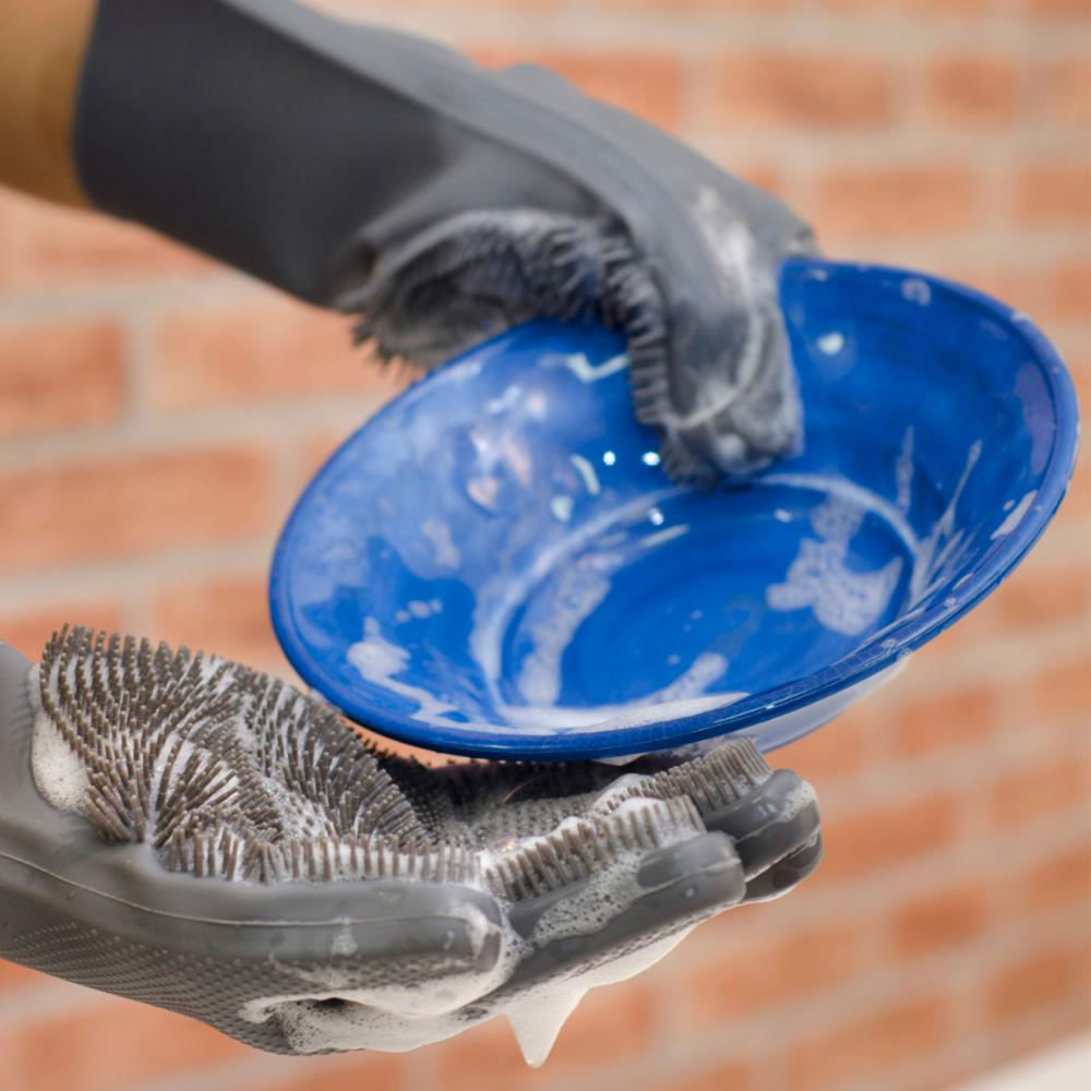 Foto 2 de Luva de Silicone Com Cerdas Limpeza Cozinha Louça Prana
