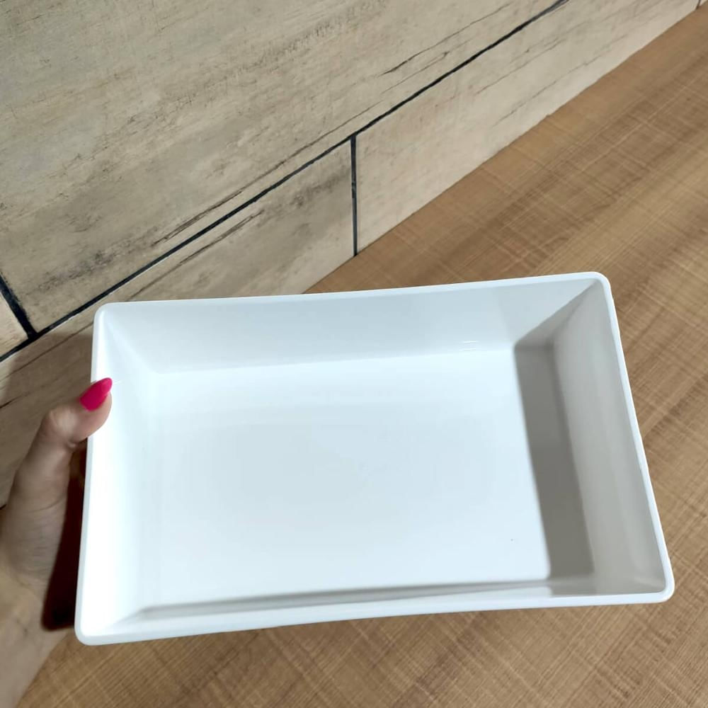 Foto 2 de Kit 10 Travessa Retangular 2,2l Branco Servir a Mesa Salada Sobremesa Risoto Petisco Coza