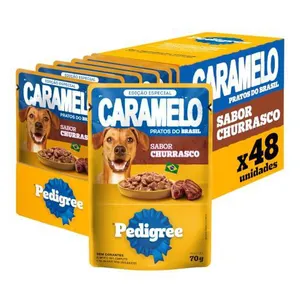 48UNID Ração Úmida Pedigree Sachê Churrasco Adulto