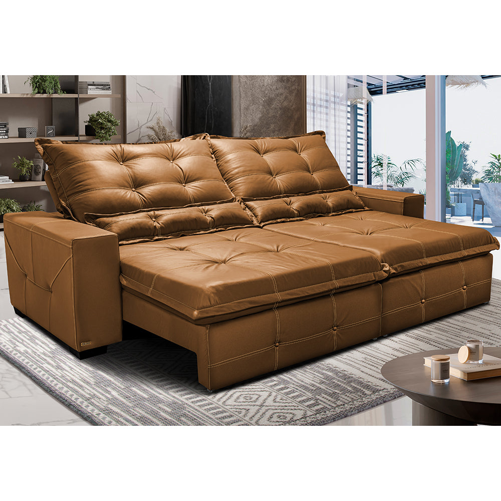 Sofá de Courino Retrátil e Reclinável Cama inBox Bourbon SoftGel D40 - Café / 2,35m