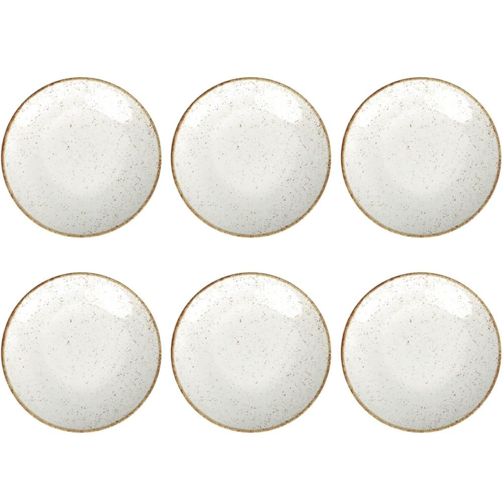 Conjunto 6 Pratos de Sobremesa Porcelana Tramontina 21cm Rústicos Marrom Mesa Posta