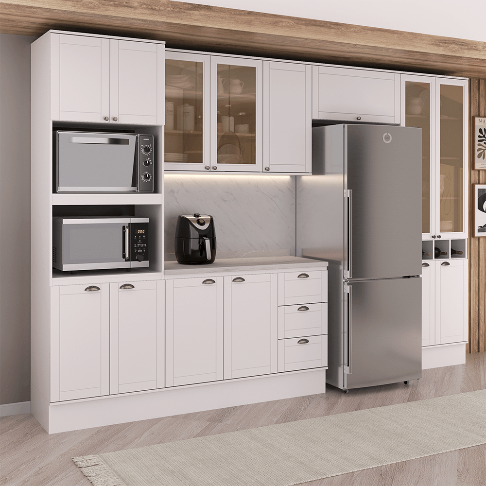 Armário de Cozinha Completa com Balcão Milla Prime Carraro Branco