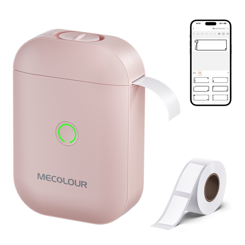 MECOLOUR Impressora De Etiquetas Portátil Bluetooth Térmica + 1 Rolo Compatível Android E Ios Home Escritório Escola