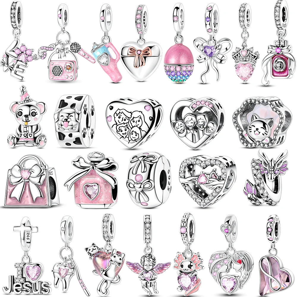 925 Prata Rosa Saco Perfume Encantos Contas Coração Pingente Jóias Caber Original 925 Pulseira DIY Para Mulher Presente