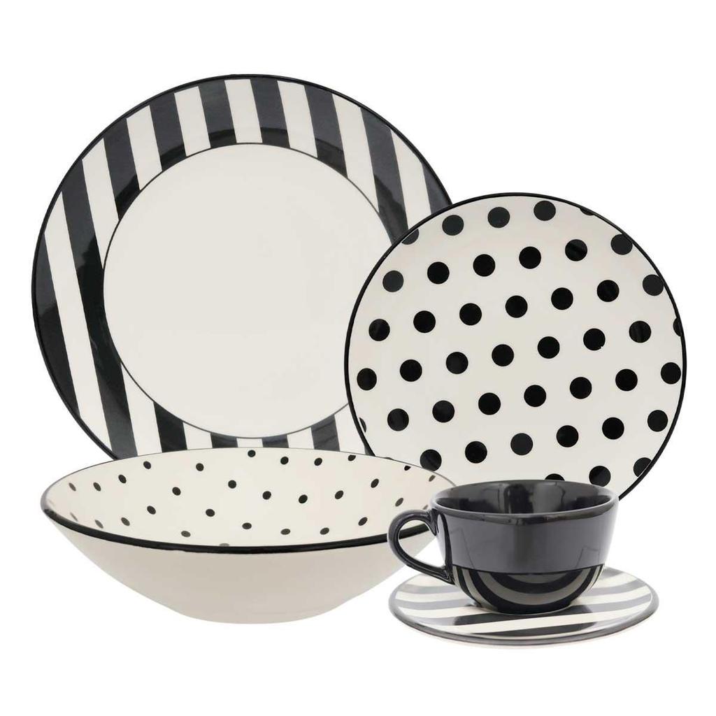 Aparelho de Jantar e Chá 30 Pçs Oxford Unni Stripes And Dots