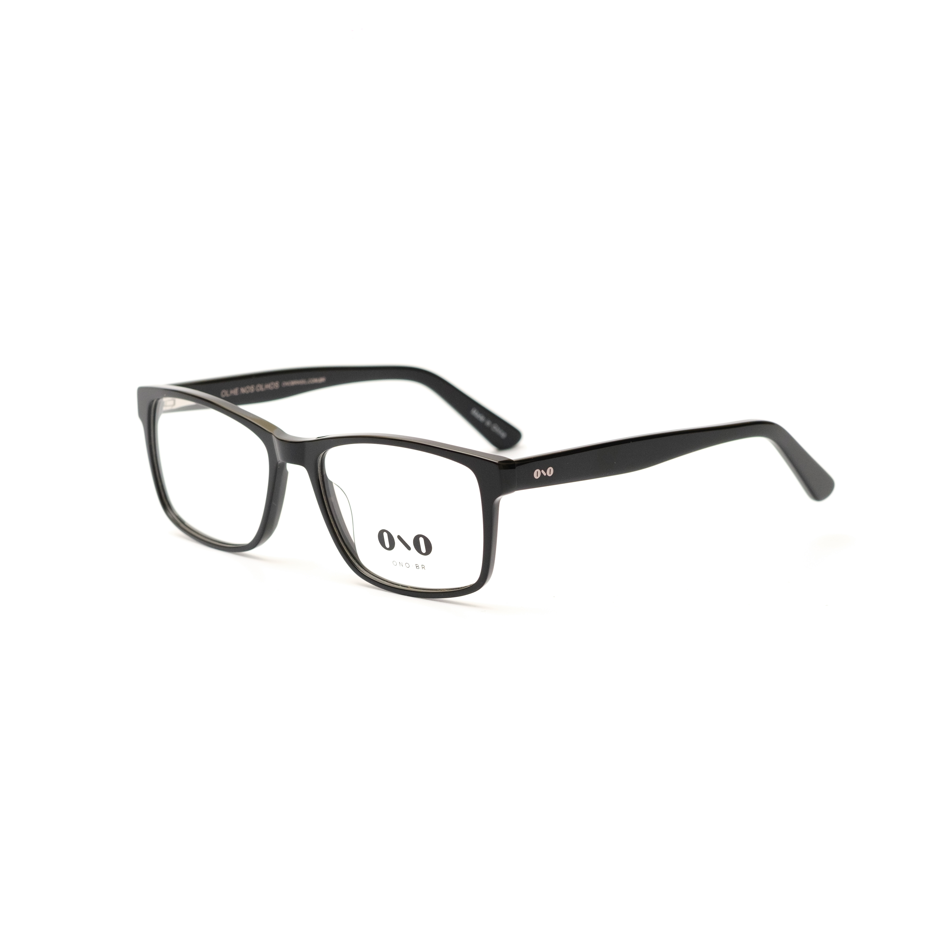 Armação de Óculos de Grau Ono ON0007 Masculino Retangular Acetato Preto Brilho 56