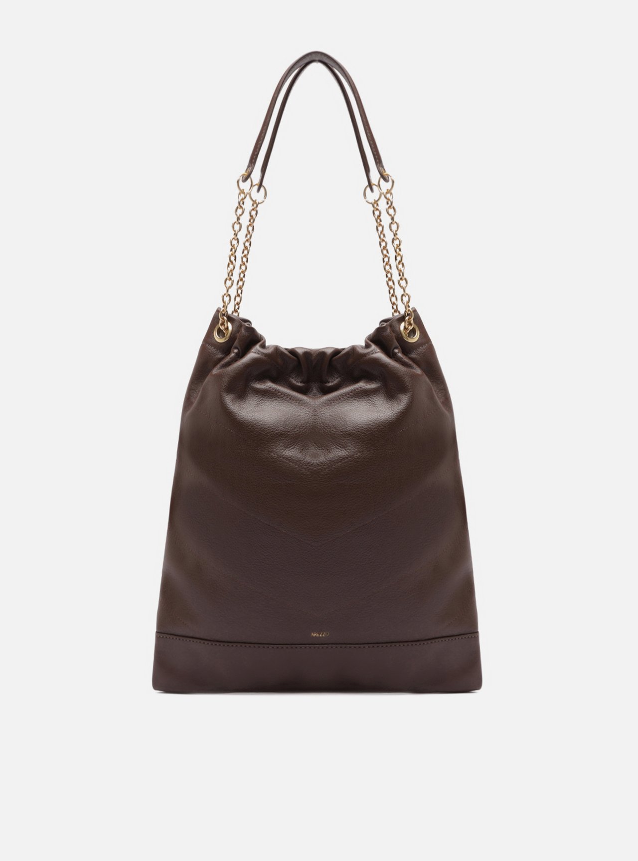 Bolsa Hobo Marrom Couro Média Corrente Dourada