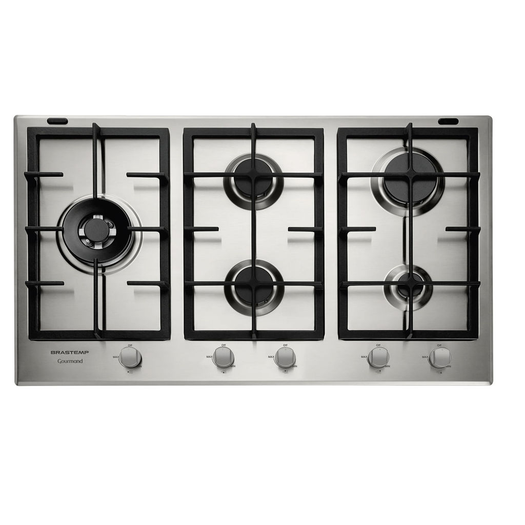 Cooktop 5 Bocas Brastemp Gourmand cor Inox com Duplachama e Trempe com Ferro Fundido - BDK90DR