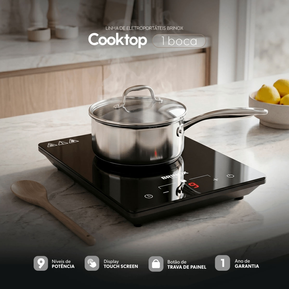 Foto 2 de Cooktop de Indução 1 Boca Brinox Touch Screen 220V Preto 220