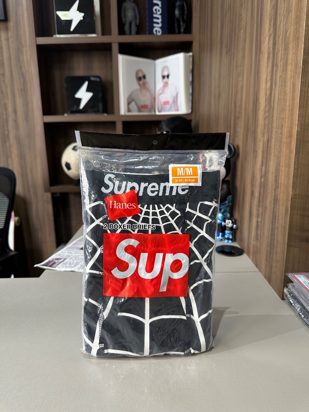 Hanes x Supreme Cueca Spider Web Boxer Briefs 2 Pack Black SS26-W9 — M, Novo
