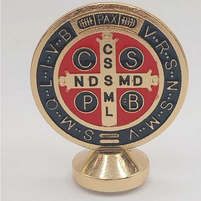 Medalha São Bento Dupla Face Fundo Azul - Metal Resistente, Autoadesiva, Proteção Espiritual